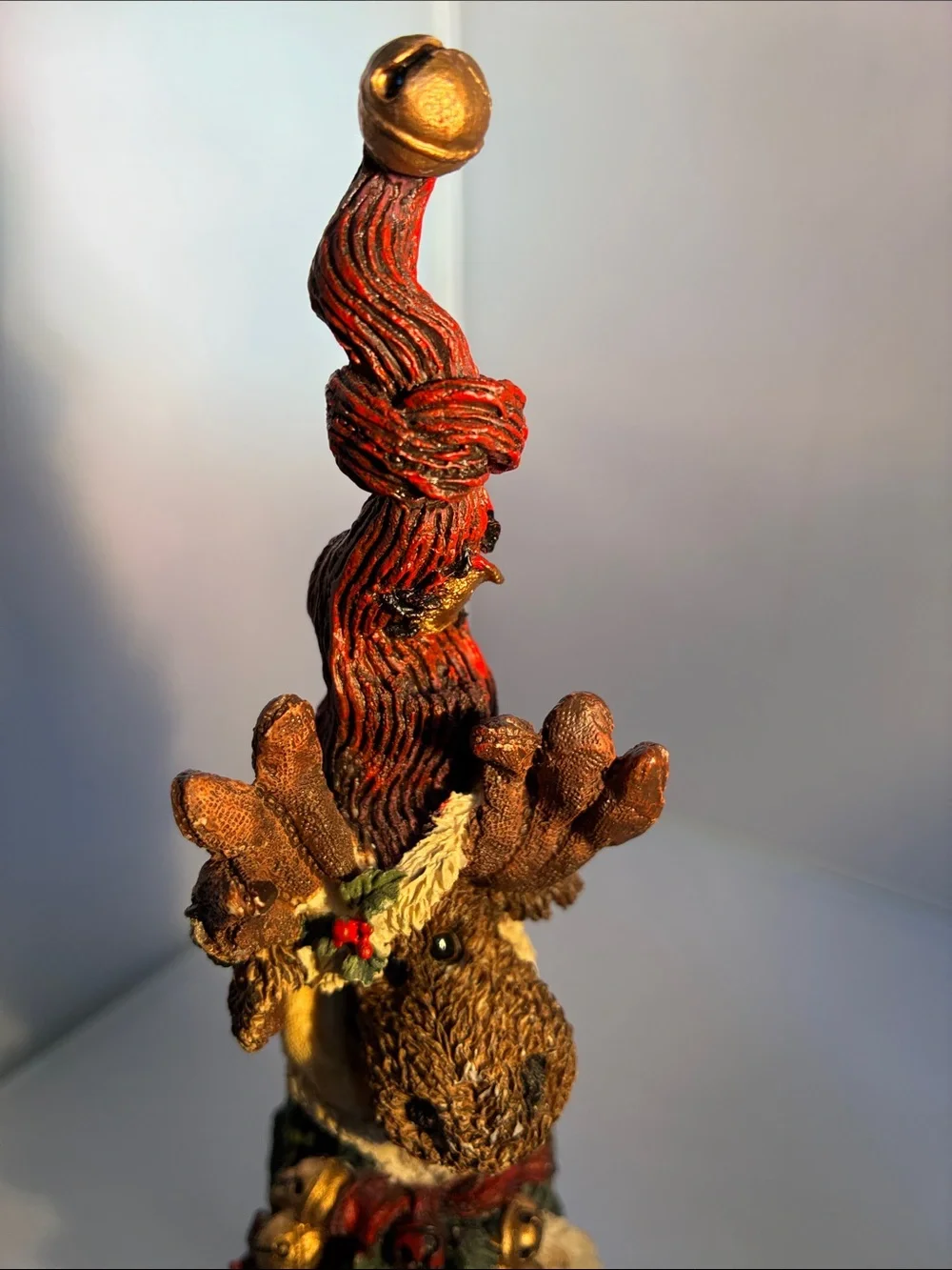 Boyds Bears Brown Moose in Red Hat with Gold Bells Holiday Figurine